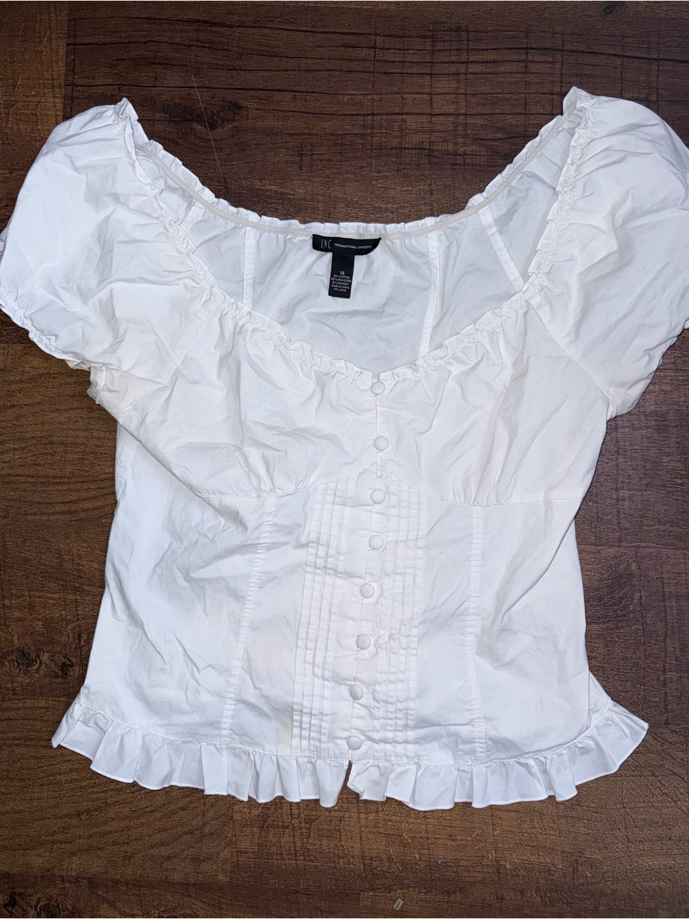 INC International Concepts White Ruffle-Trim Button Front Blouse